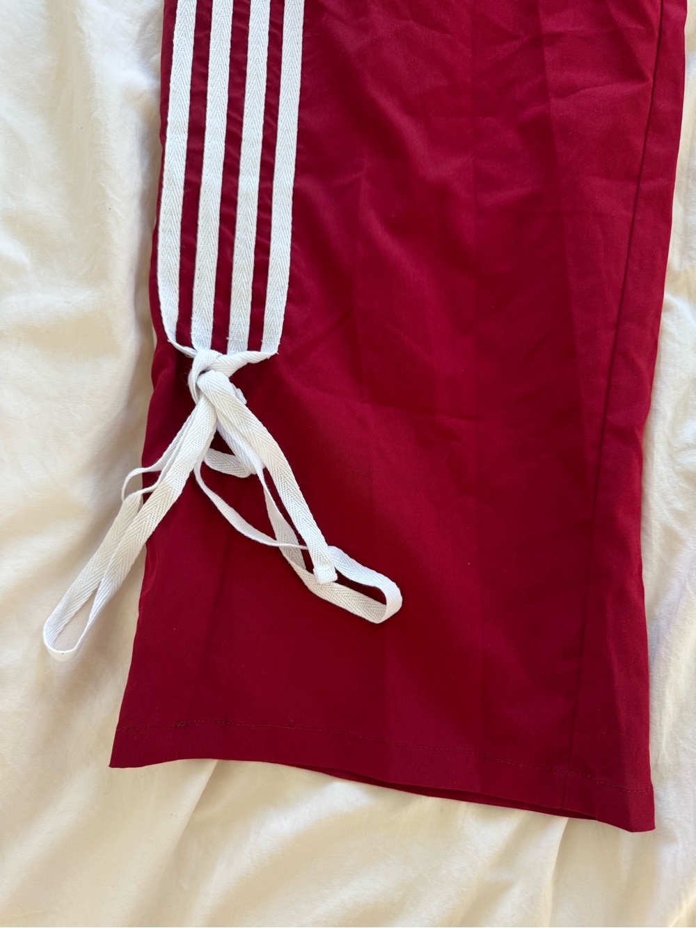 Wide-Leg Burgundy Track Pants with White Side Stripes - Picture 2 of 5